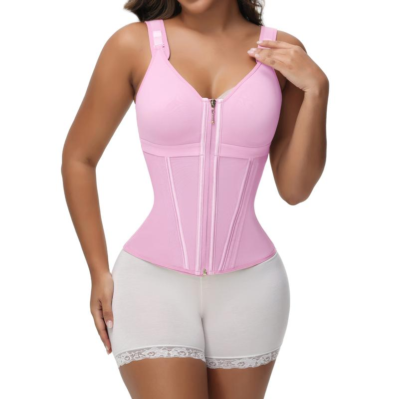 Women's Boned Latex Zipper Corset Tummy Control Body Shaper Vest With Bra