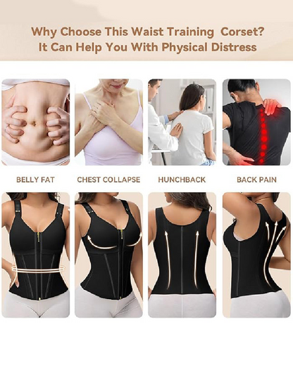 Women's Boned Latex Zipper Corset Tummy Control Body Shaper Vest With Bra