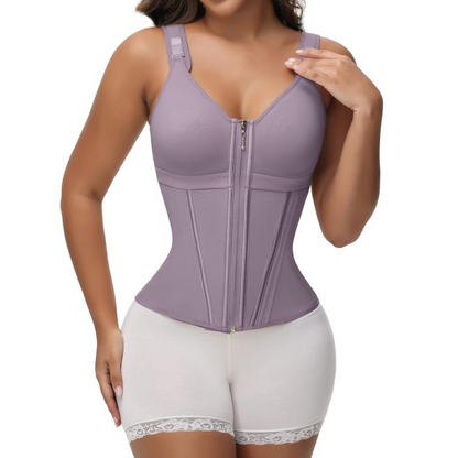 Women's Boned Latex Zipper Corset Tummy Control Body Shaper Vest With Bra
