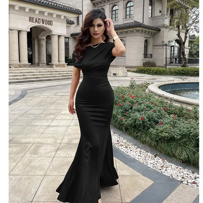 OYS Women's Elegant Sleeveless Off Shoulder Bodycon Long Formal Party Evening Dress Fabric Polyester