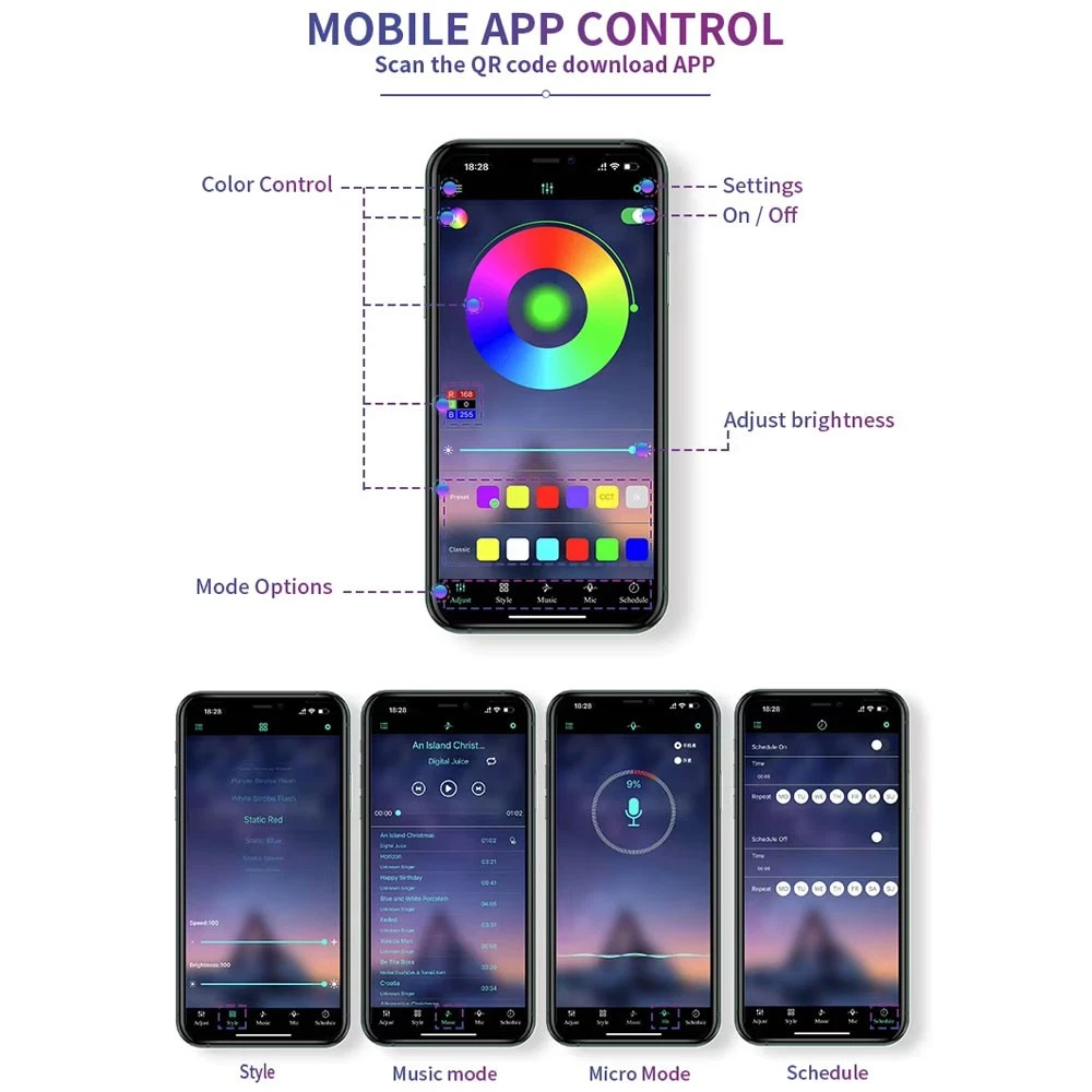 Universal Starlight Car Floor Mats Remote/Bluetooth Waterproof 4PCS