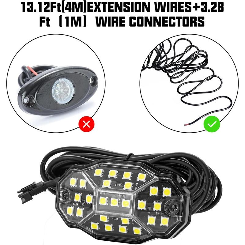Winunite Quick Connect White Rock Lights, 27 Full Beam Angle Chips, 4M Extension Wires Each Light, 6000K Pure White, Waterproof Rock Lights for Trucks Trailer Cars SUV ATV UTV Boats