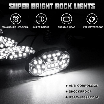 Winunite Quick Connect White Rock Lights, 27 Full Beam Angle Chips, 4M Extension Wires Each Light, 6000K Pure White, Waterproof Rock Lights for Trucks Trailer Cars SUV ATV UTV Boats
