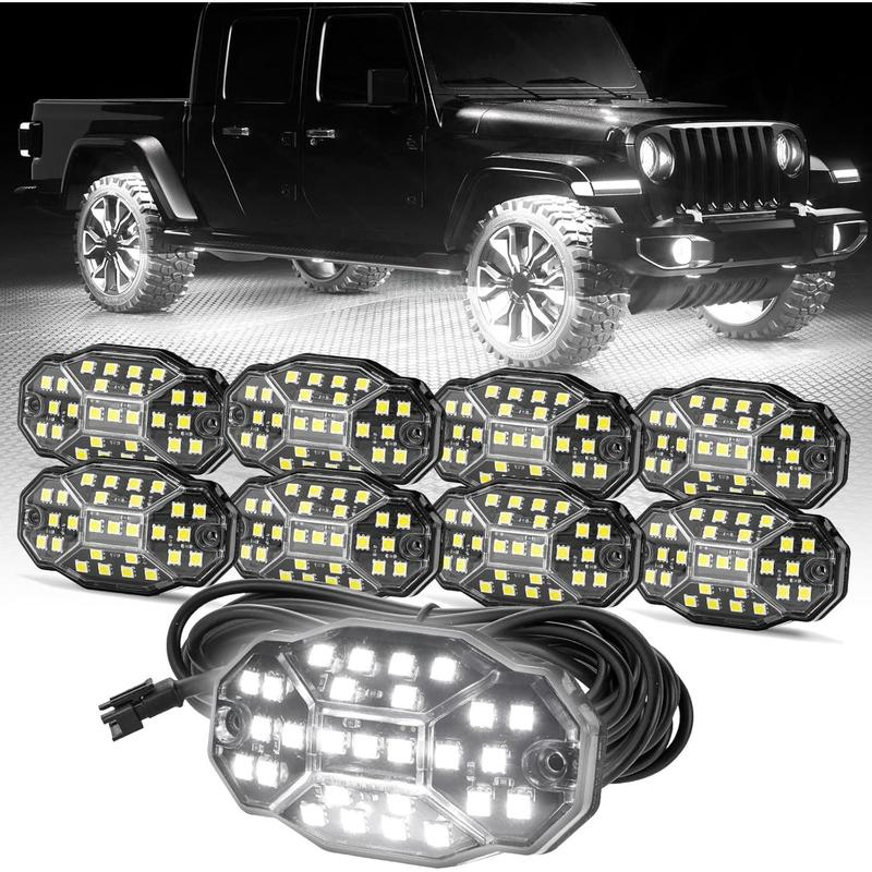 Winunite Quick Connect White Rock Lights, 27 Full Beam Angle Chips, 4M Extension Wires Each Light, 6000K Pure White, Waterproof Rock Lights for Trucks Trailer Cars SUV ATV UTV Boats