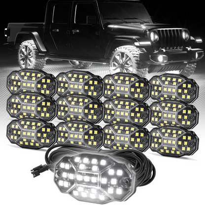 Winunite Quick Connect White Rock Lights, 27 Full Beam Angle Chips, 4M Extension Wires Each Light, 6000K Pure White, Waterproof Rock Lights for Trucks Trailer Cars SUV ATV UTV Boats