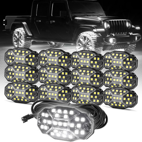 Winunite Quick Connect White Rock Lights, 27 Full Beam Angle Chips, 4M Extension Wires Each Light, 6000K Pure White, Waterproof Rock Lights for Trucks Trailer Cars SUV ATV UTV Boats