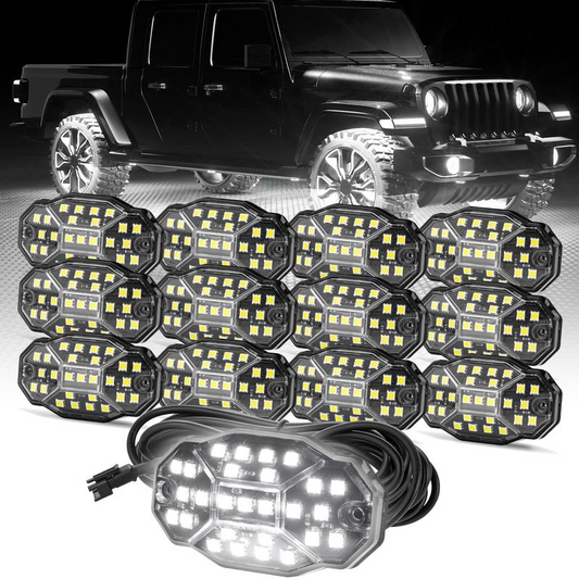 Winunite Quick Connect White Rock Lights, 27 Full Beam Angle Chips, 4M Extension Wires Each Light, 6000K Pure White, Waterproof Rock Lights for Trucks Trailer Cars SUV ATV UTV Boats