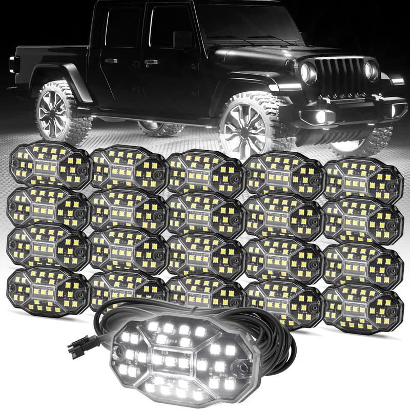 Winunite Quick Connect White Rock Lights, 27 Full Beam Angle Chips, 4M Extension Wires Each Light, 6000K Pure White, Waterproof Rock Lights for Trucks Trailer Cars SUV ATV UTV Boats