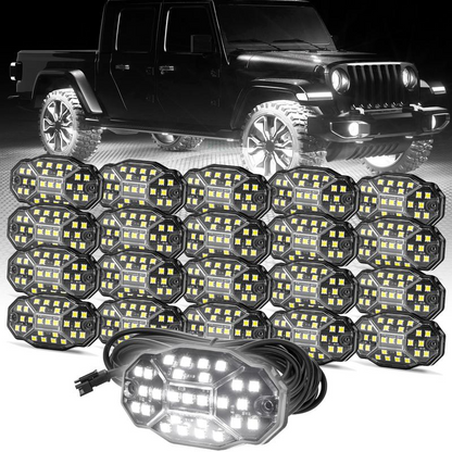 Winunite Quick Connect White Rock Lights, 27 Full Beam Angle Chips, 4M Extension Wires Each Light, 6000K Pure White, Waterproof Rock Lights for Trucks Trailer Cars SUV ATV UTV Boats