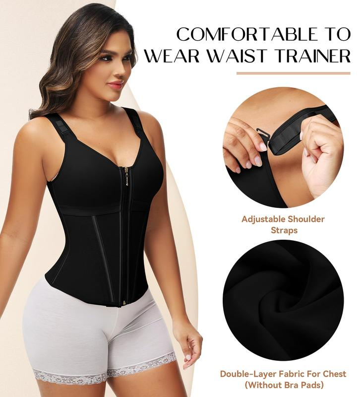 Women's Boned Latex Zipper Corset Tummy Control Body Shaper Vest With Bra
