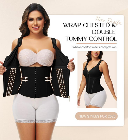 Women's Boned Latex Zipper Corset Tummy Control Body Shaper Vest With Bra