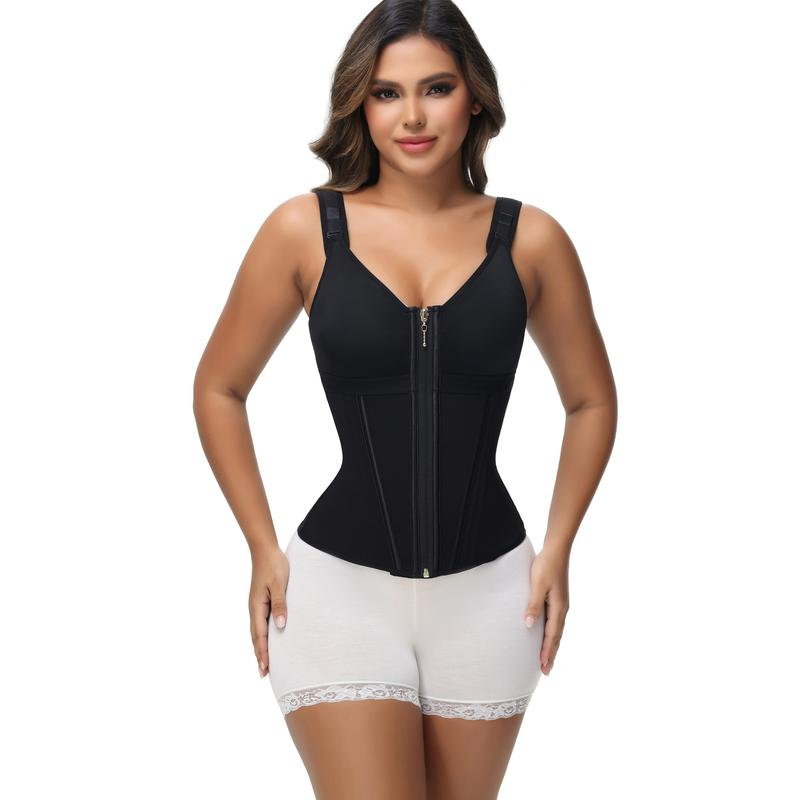 Women's Boned Latex Zipper Corset Tummy Control Body Shaper Vest With Bra