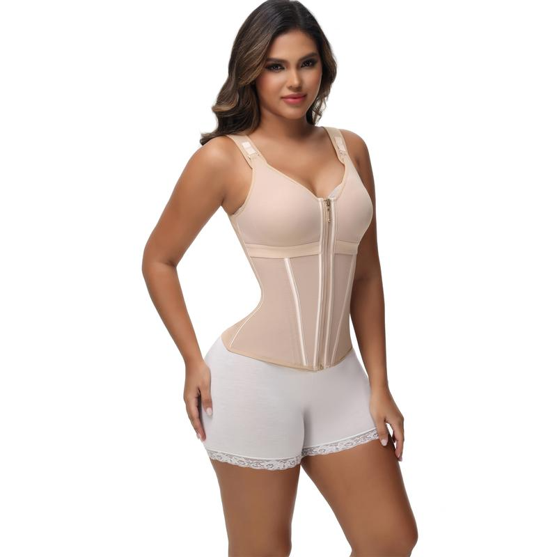 Women's Boned Latex Zipper Corset Tummy Control Body Shaper Vest With Bra