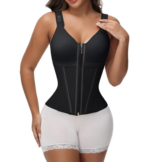 Women's Boned Latex Zipper Corset Tummy Control Body Shaper Vest With Bra