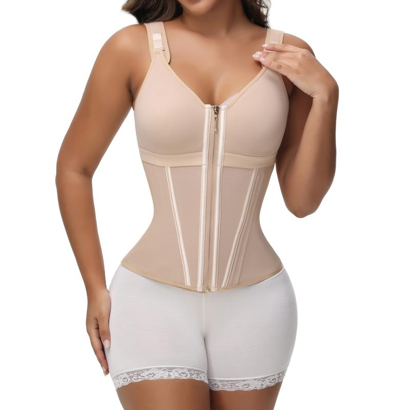 Women's Boned Latex Zipper Corset Tummy Control Body Shaper Vest With Bra