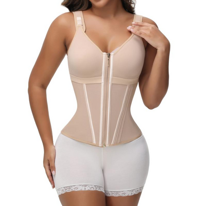Women's Boned Latex Zipper Corset Tummy Control Body Shaper Vest With Bra