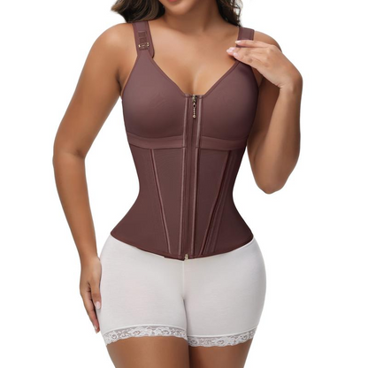 Women's Boned Latex Zipper Corset Tummy Control Body Shaper Vest With Bra